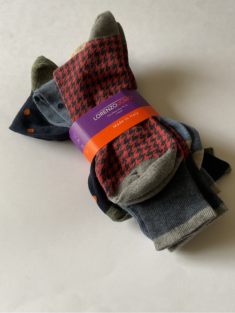 LORENZO UOMO MENS 3 PACK COTTON BLEND SOCKS MIXED PATTERNS OS FITS SHOE 7.5-12